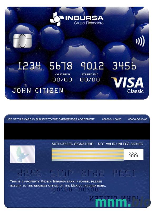 Mexico Inbursa bank visa klasyczny karta przykład w formacie PSD